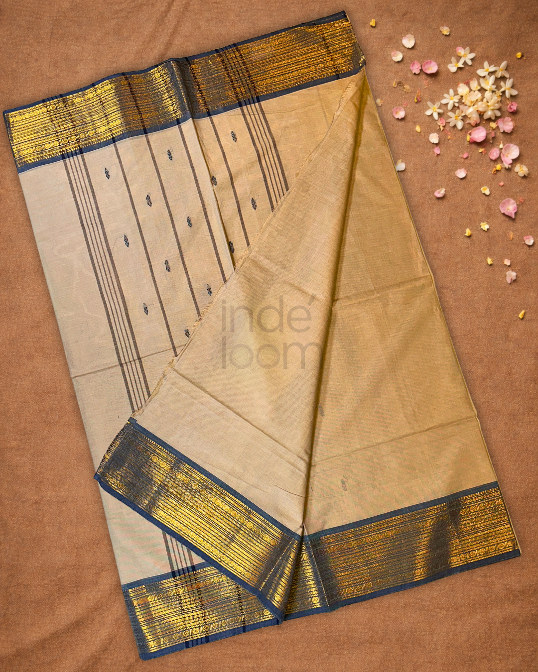 Chettinad Cottton Saree With Cream Brown