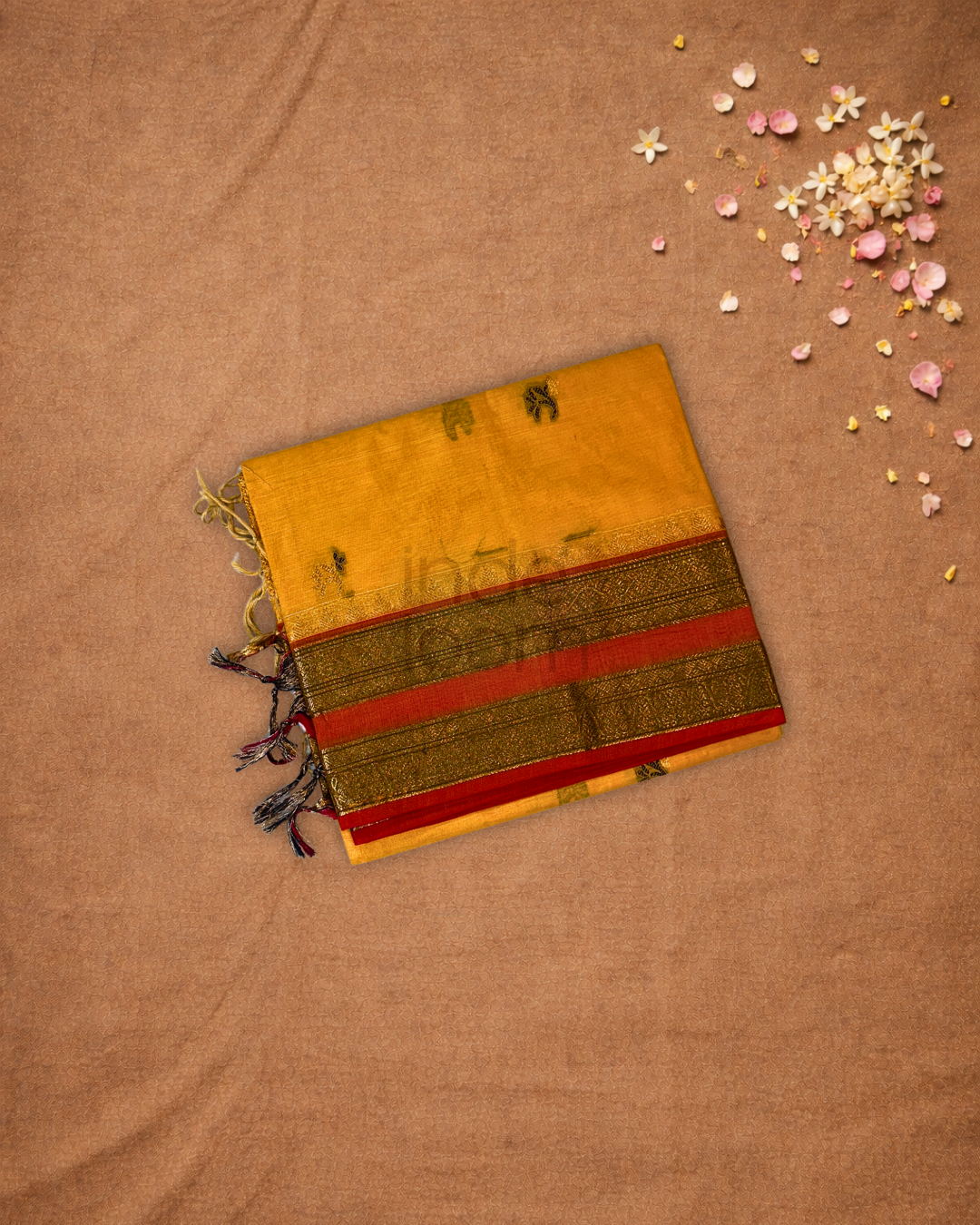 Chettinad Cottton Saree With Amber Orange