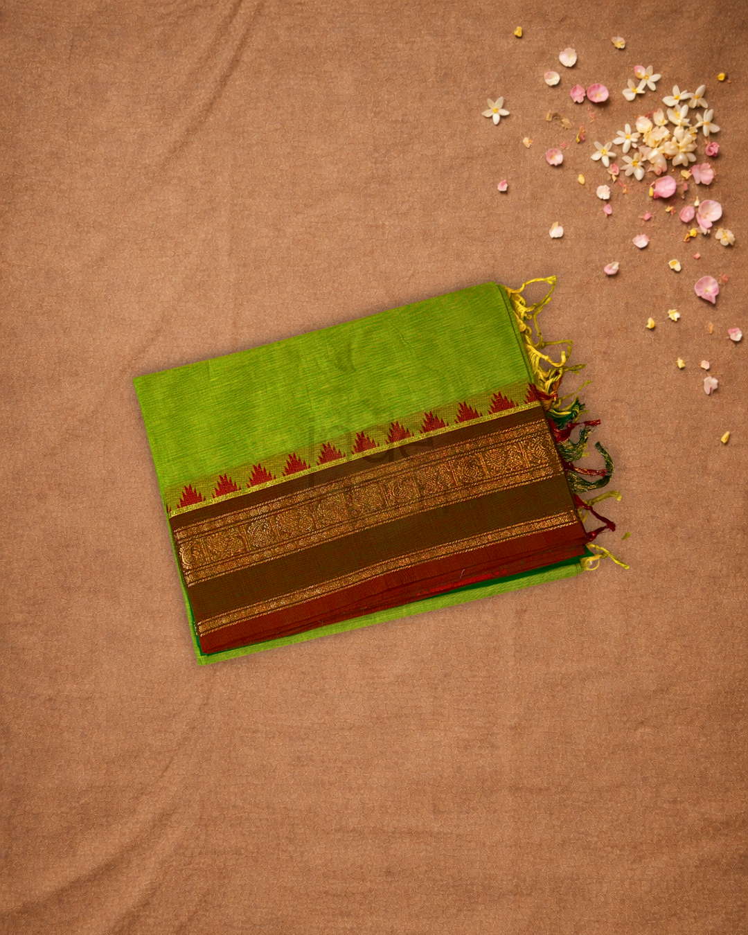 Chettinad Cottton Saree With Neon Green