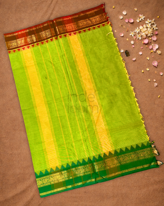 Chettinad cotton Saree  |  Lime Green
