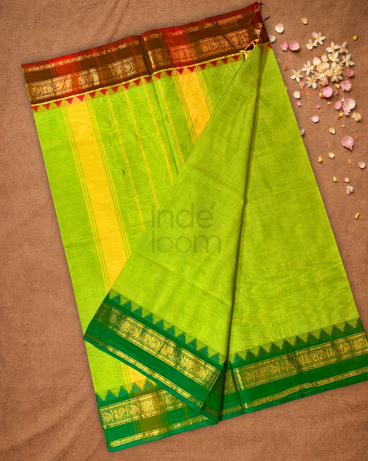 Chettinad cotton Saree  |  Lime Green