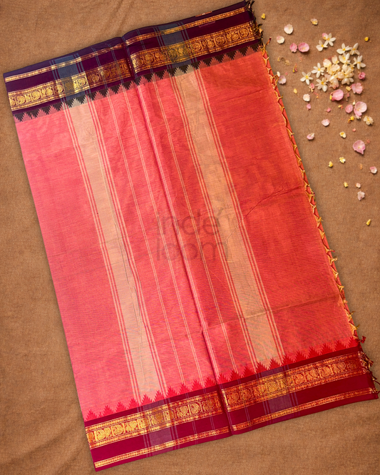 Chettinad cotton Saree  |  Tomato Red
