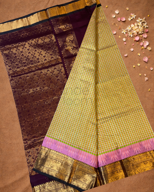 Pure Handloom Korvai Saree | Flax Yellow