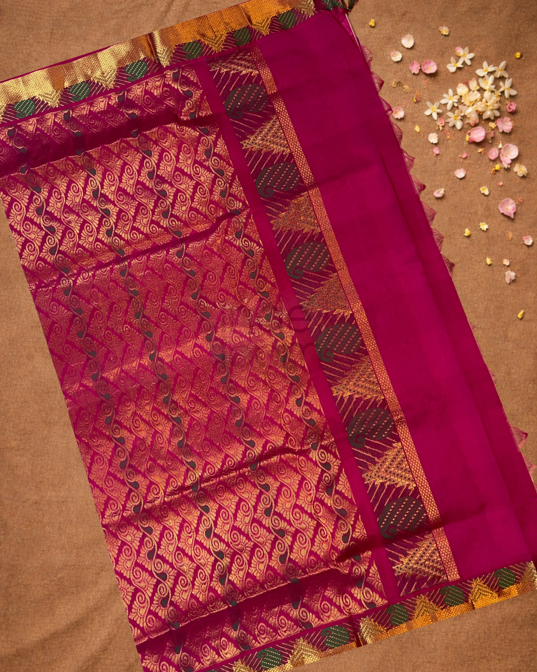 Pure Handloom Korvai Saree | Madras Checks Deep Pink