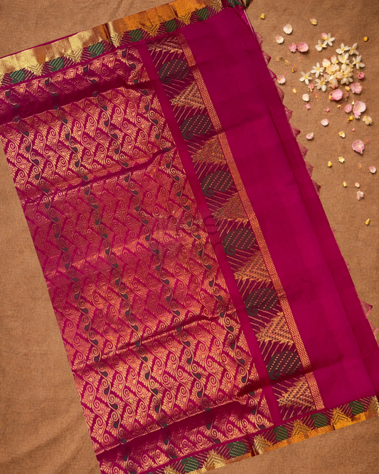 Handloom Korvai Silk Cotton Saree  |  Blush Pink