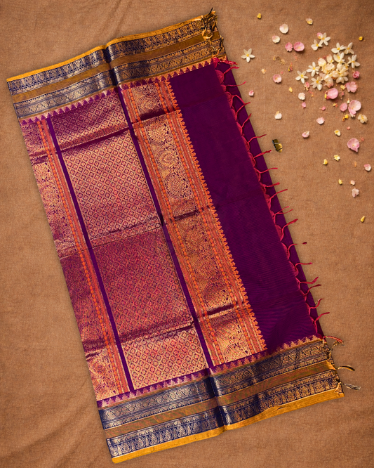 Chettinad cotton Saree  |  Indigo Purple