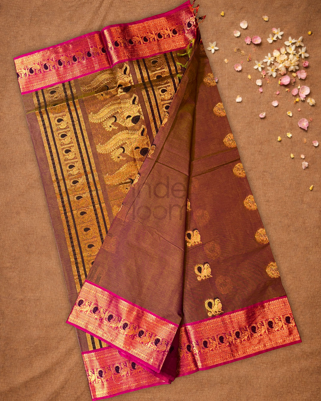 Chettinad Cottton Saree With Olive Green