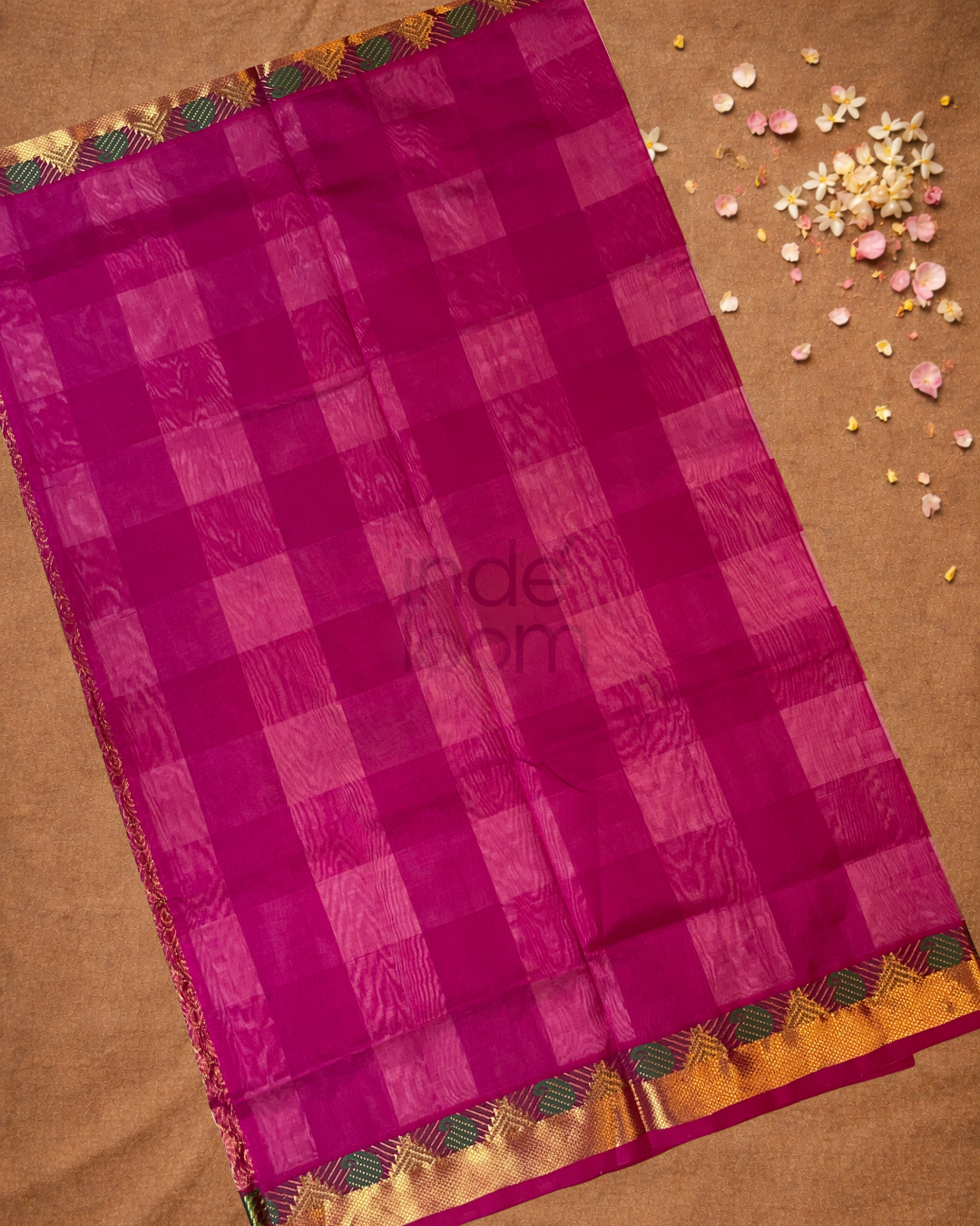 Pure Handloom Korvai Saree | Madras Checks Deep Pink