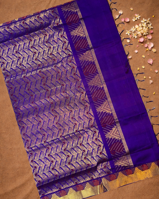 Pure Handloom Korvai Saree | Madras Checks Berry Purple