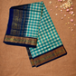 Pure Handloom Korvai Saree | Small Checks Light Blue