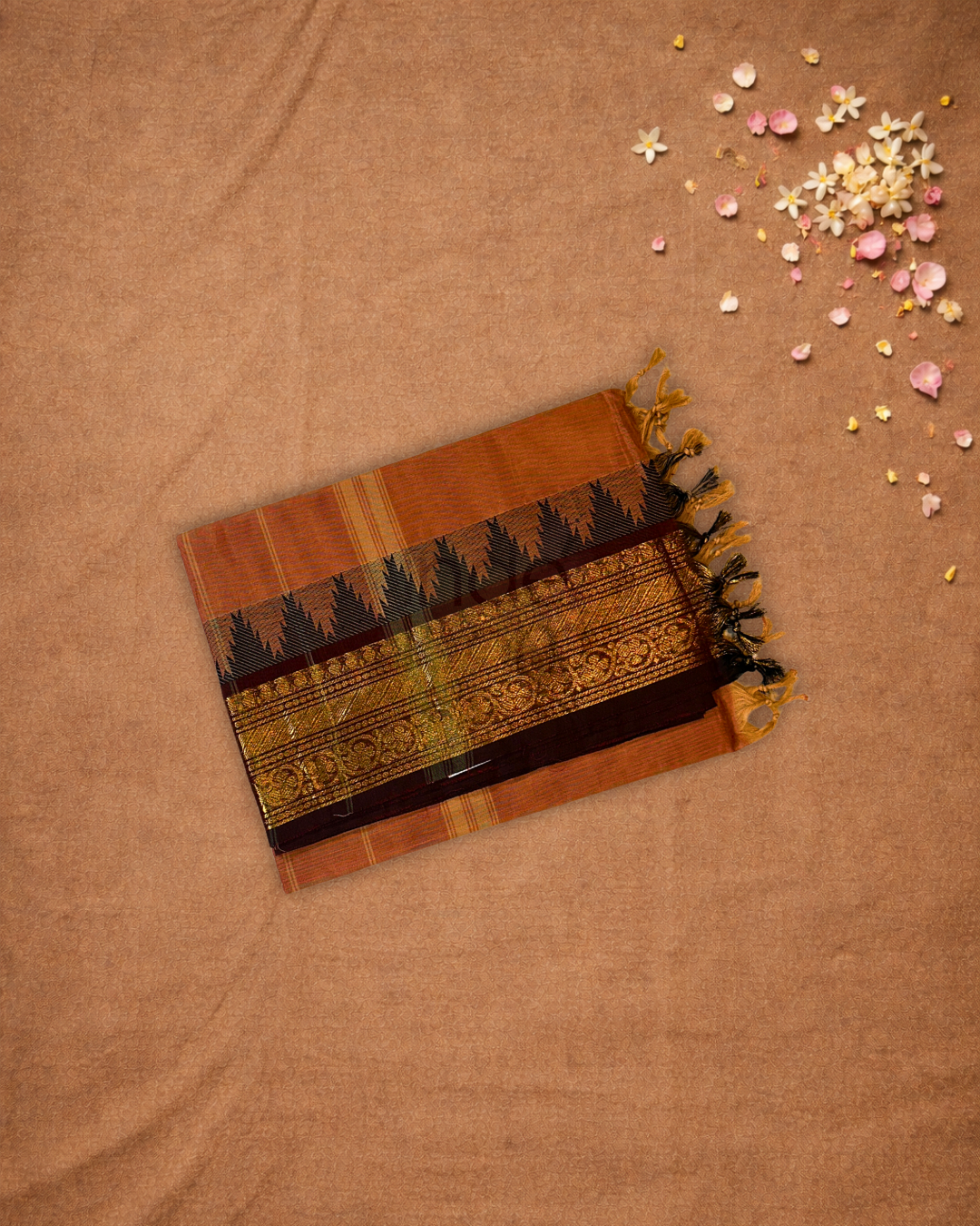 Chettinad Cottton Saree With Fire Orange
