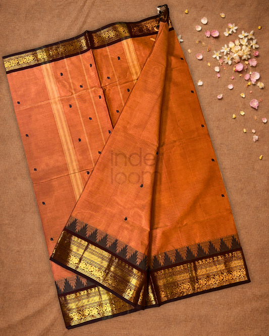 Chettinad Cottton Saree With Fire Orange