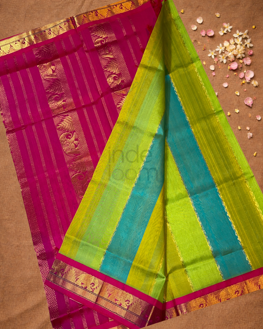 Handloom Korvai Silk Cotton Saree  |  Rose Pink