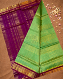 Handloom Korvai Silk Cotton Saree  |  Lime Green