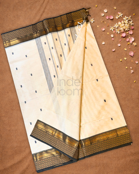 Chettinad cotton Saree  |  Warm Ivory