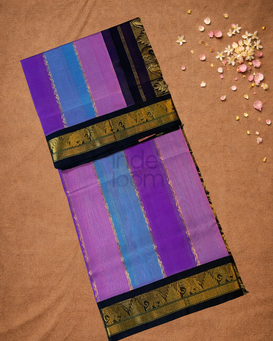 Handloom Korvai Silk Cotton Saree  |  Cyan Teal