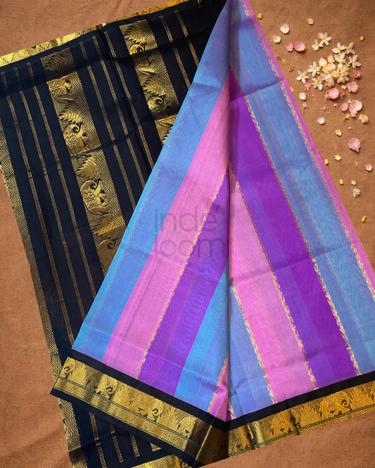 Handloom Korvai Silk Cotton Saree  |  Cyan Teal