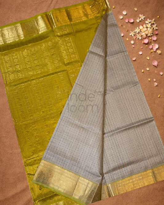 Handloom Korvai Silk Cotton Saree  |  Silver Grey