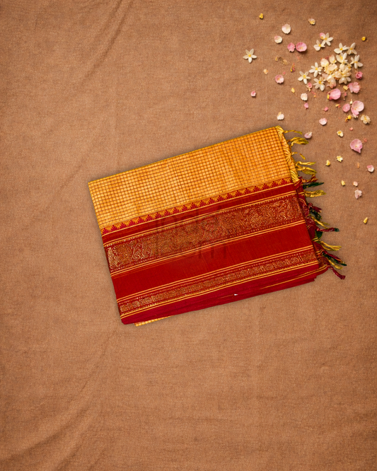 Chettinad cotton Saree  |  carrot orange