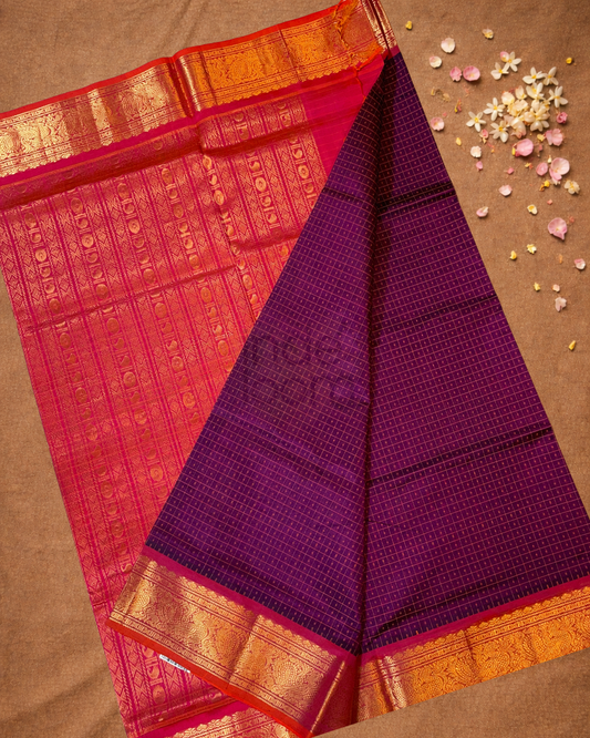 Handloom Korvai Silk Cotton Saree  |  Indigo Purple