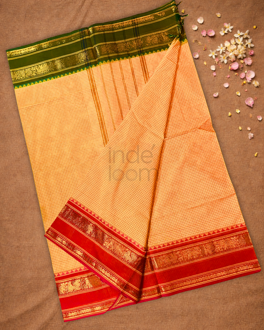 Chettinad cotton Saree  |  carrot orange