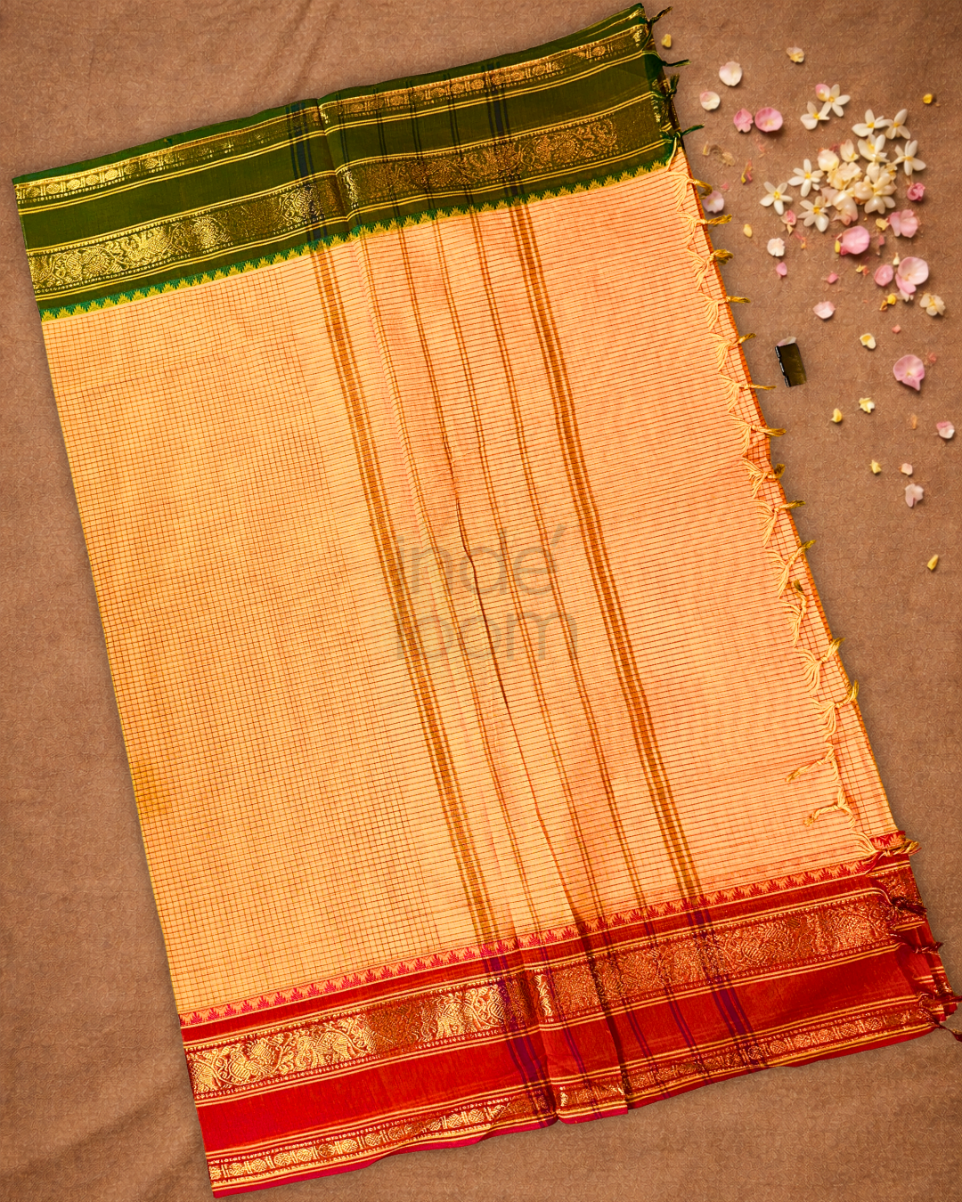Chettinad  Cottton Saree With Carrot Orange