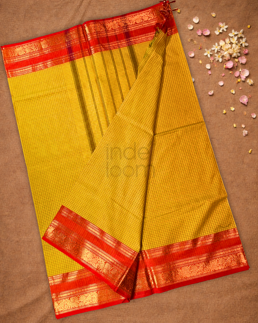 Chettinad Cotton Saree  |  corn yellow