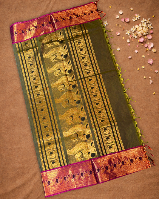 Chettinad cotton Saree  |  Army Green