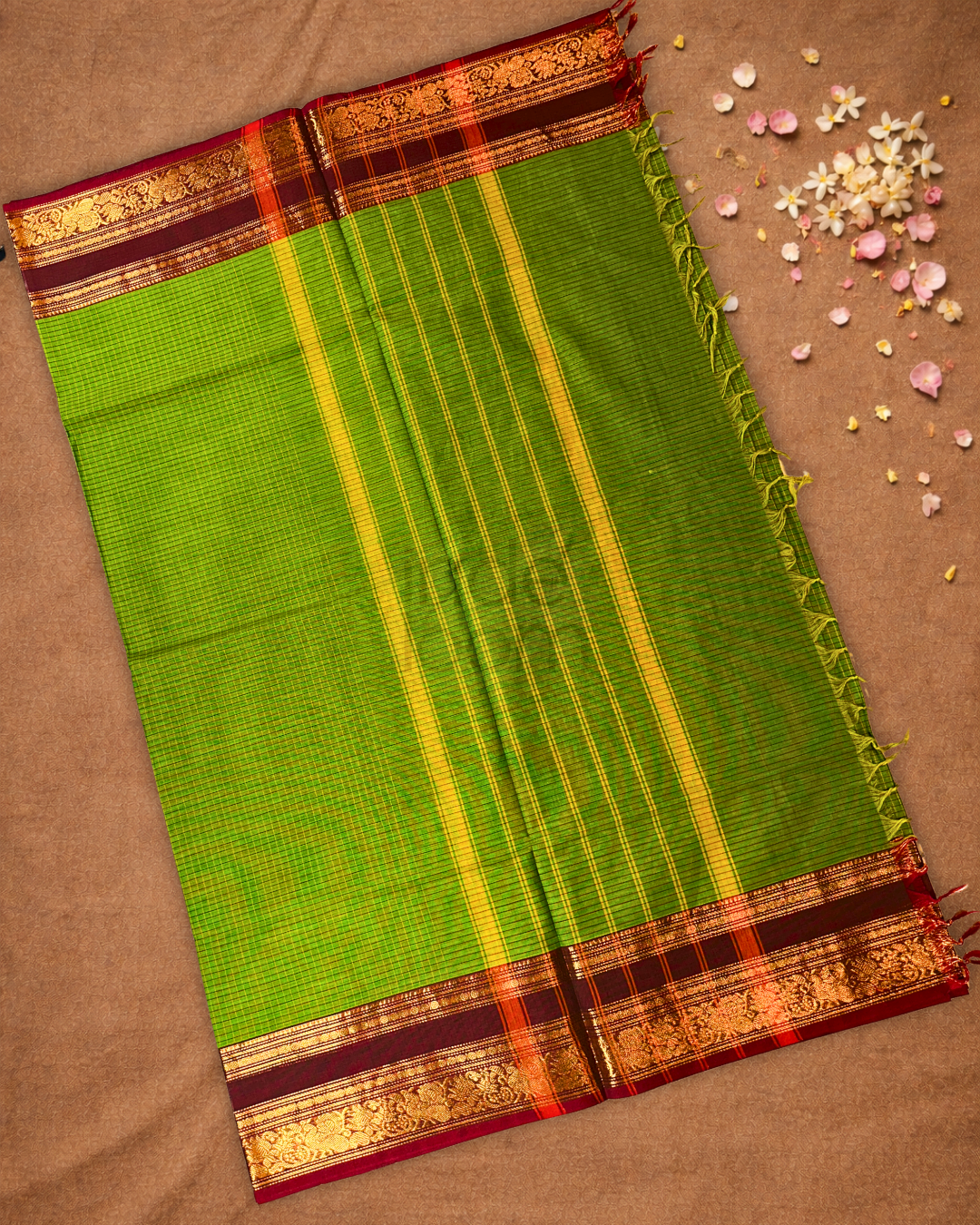 Chettinad  Cottton Saree With Lawn Green