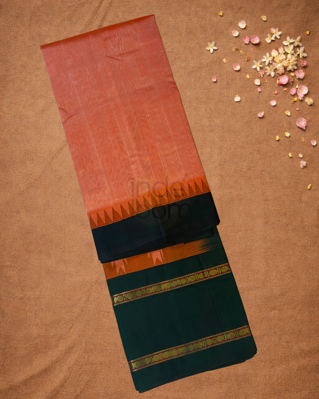 Handloom Korvai Silk Cotton Saree  |  Copper Orange