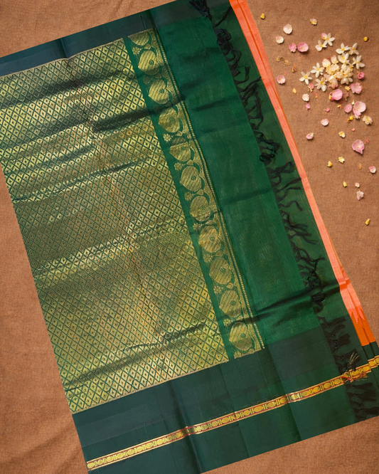 Pure Handloom Korvai Saree | Pastel Orange