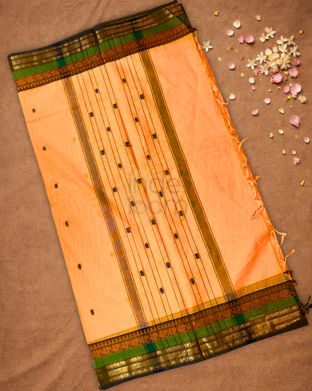Chettinad  Cottton Saree With Bright Orange
