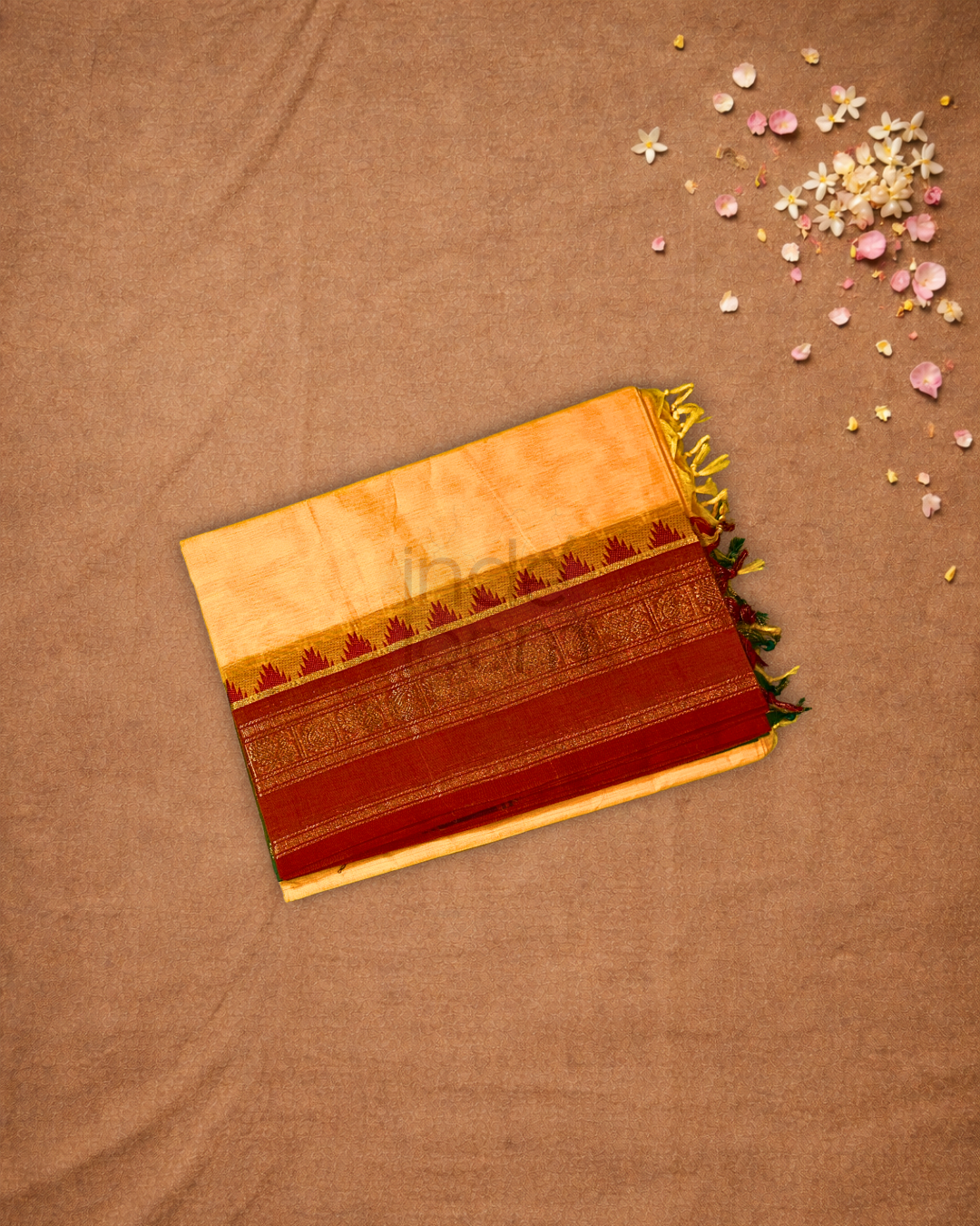 Chettinad Cottton Saree With Light Orange