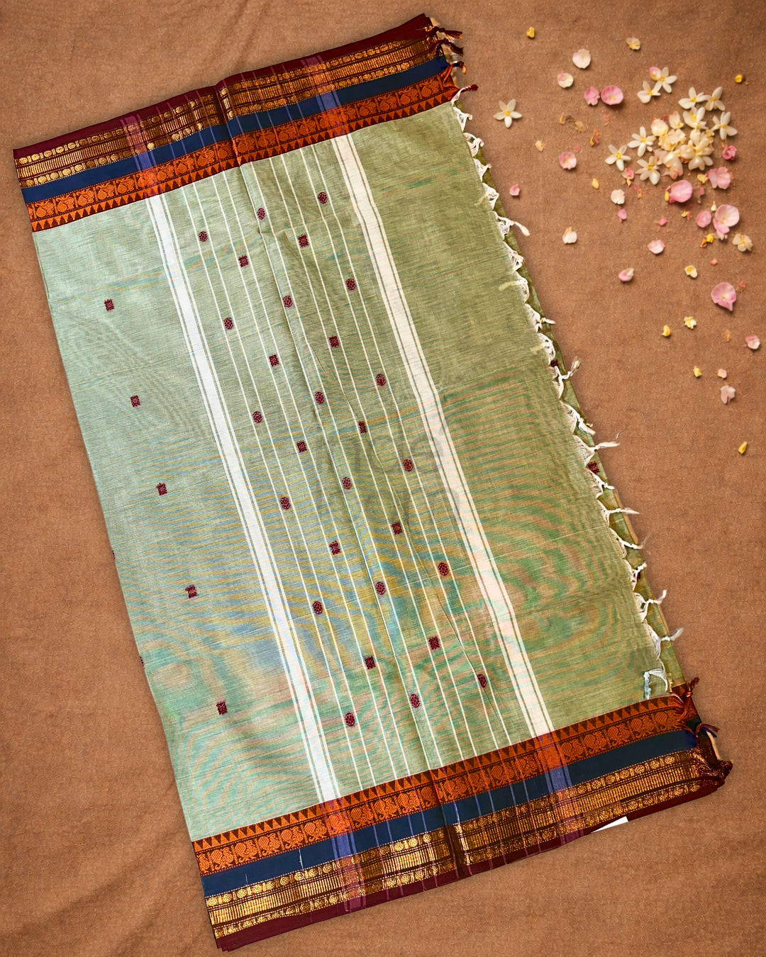 Chettinad  Cottton Saree With Patel Green