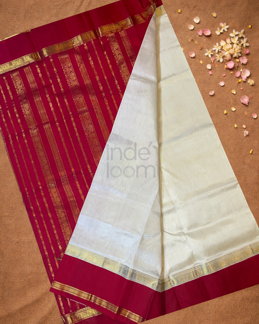 Handloom Korvai Silk Cotton Saree  |  Ivory White