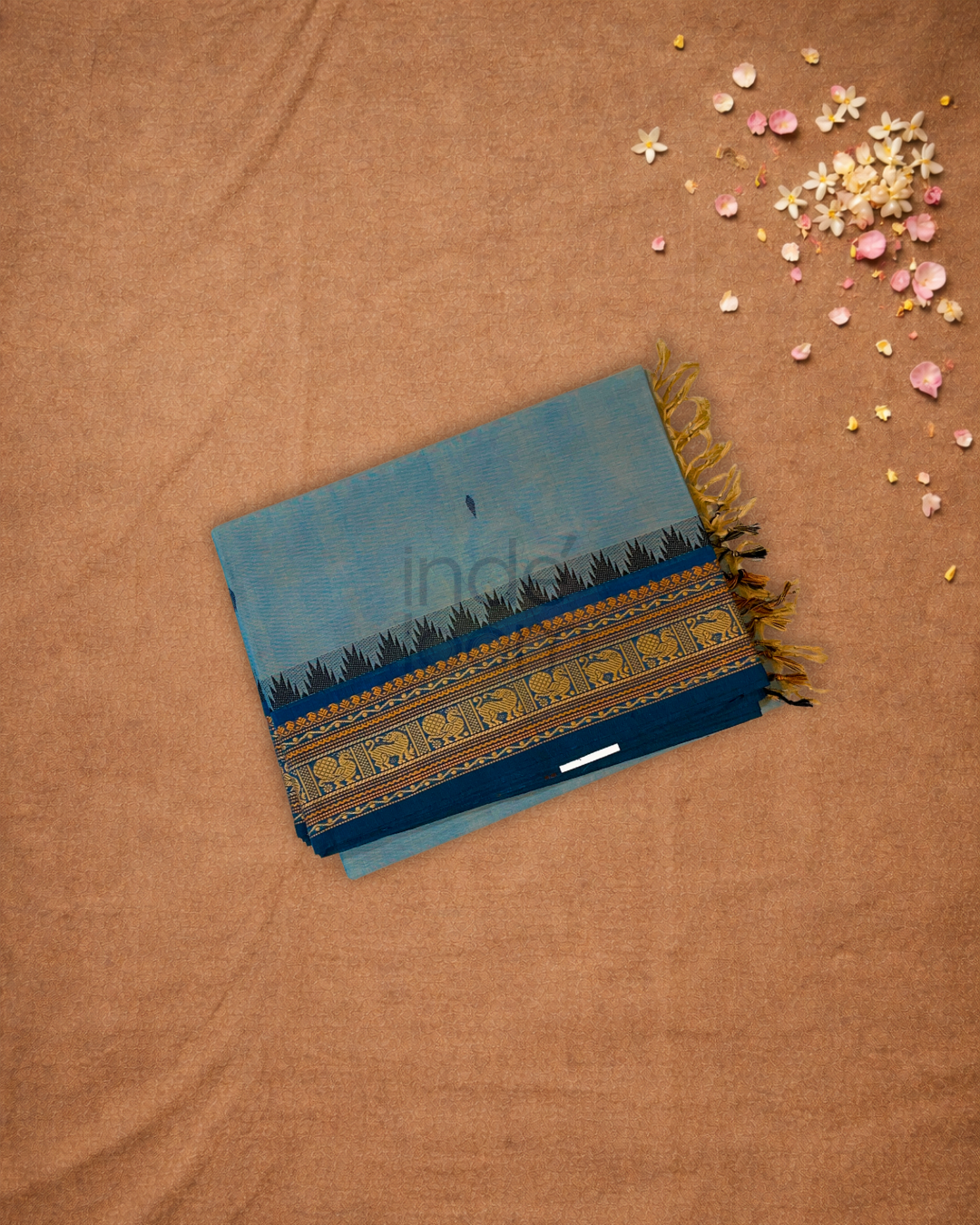Chettinad Cottton Saree With Sky Blue