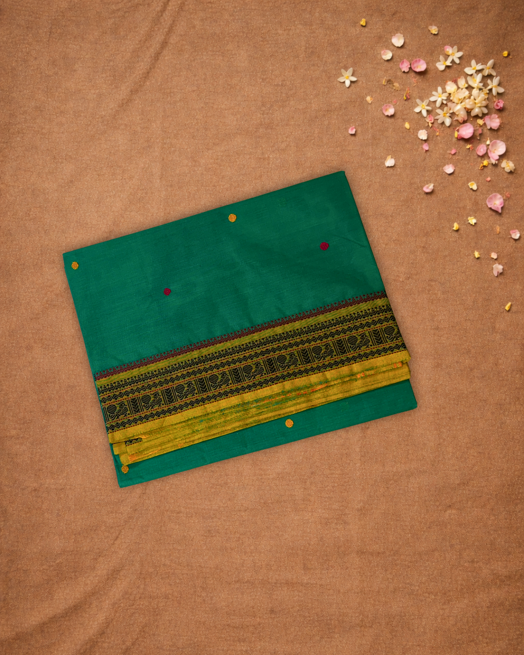 Chettinad  Cottton Saree With Pine Green