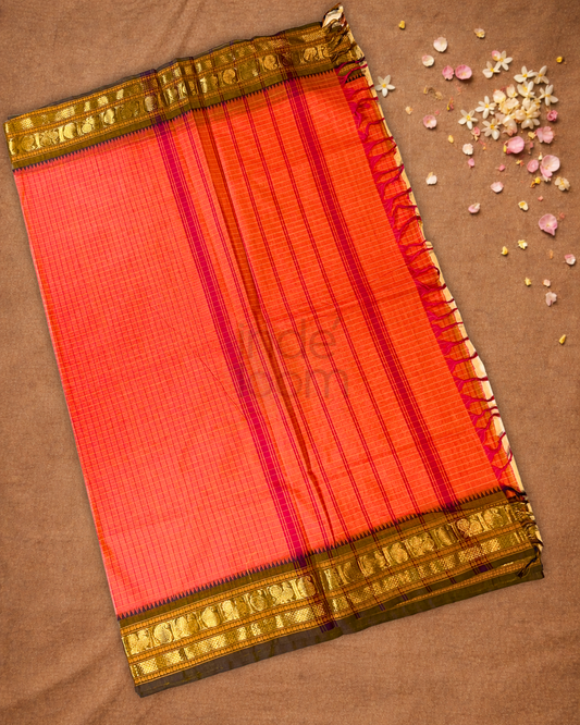 Chettinad cotton Saree  |  Coral Red