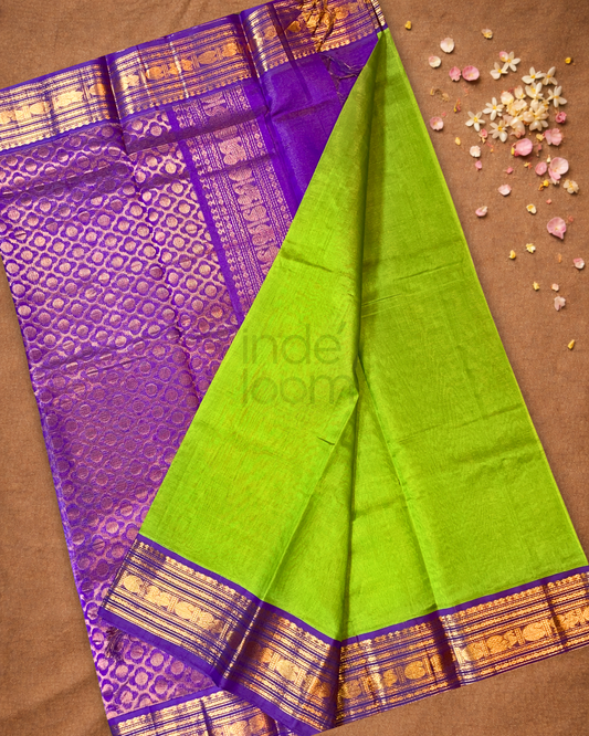 Pure Handloom Korvai Saree | Lawn Green