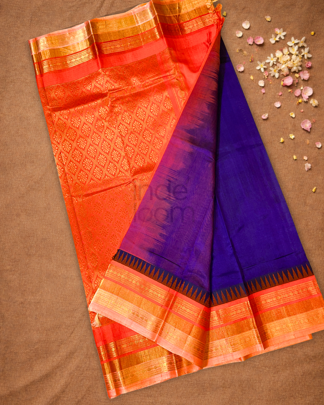 Handloom Korvai Silk Cotton Saree  |  Indigo Purple