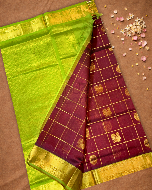 Handloom Korvai Silk Cotton Saree  |  Burgundy Red