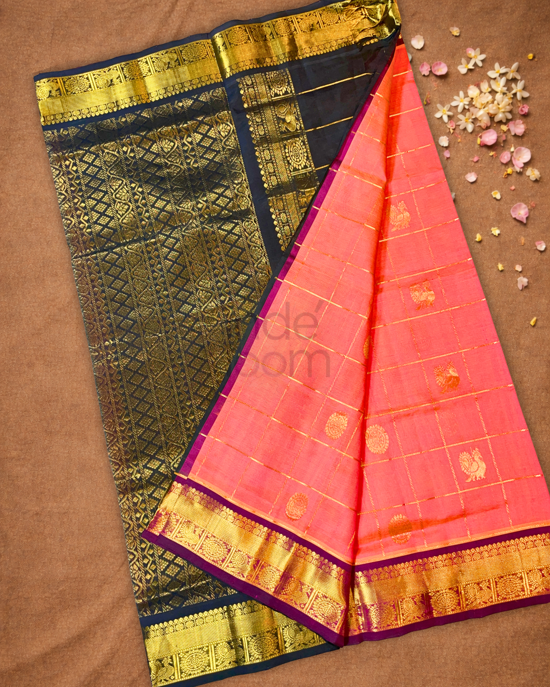 Pure Handloom Korvai Saree | Salmon Pink