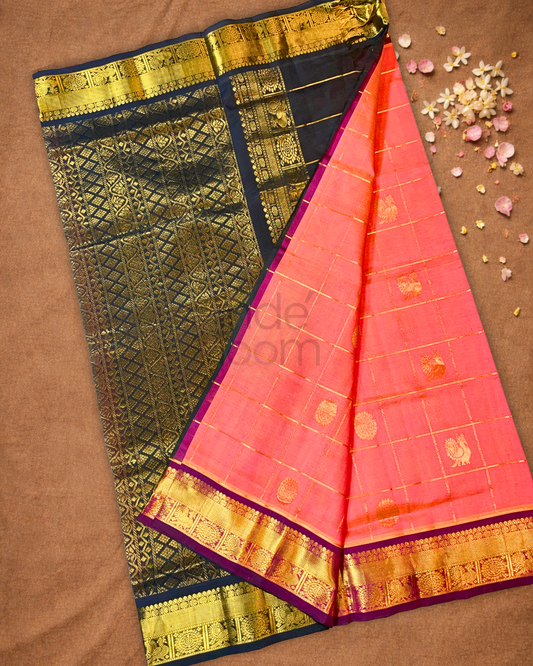 Handloom Korvai Silk Cotton Saree  |  Watermelon Pink