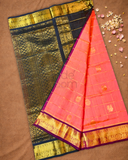 Pure Handloom Korvai Saree | Salmon Pink