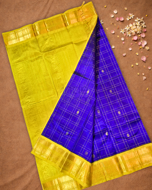 Pure Handloom Korvai Saree |  Indigo Blue