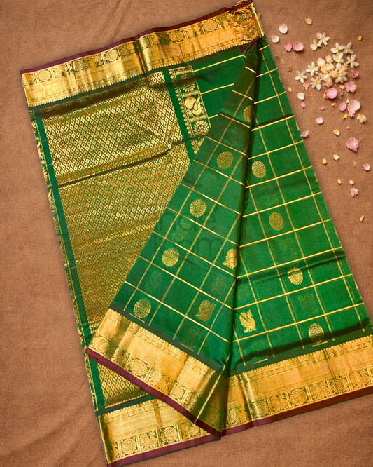 Handloom Korvai Silk Cotton Saree  |  Lime Green