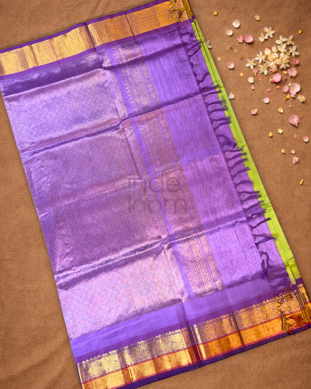 Handloom Korvai Silk Cotton Saree  |  Pistachio Green