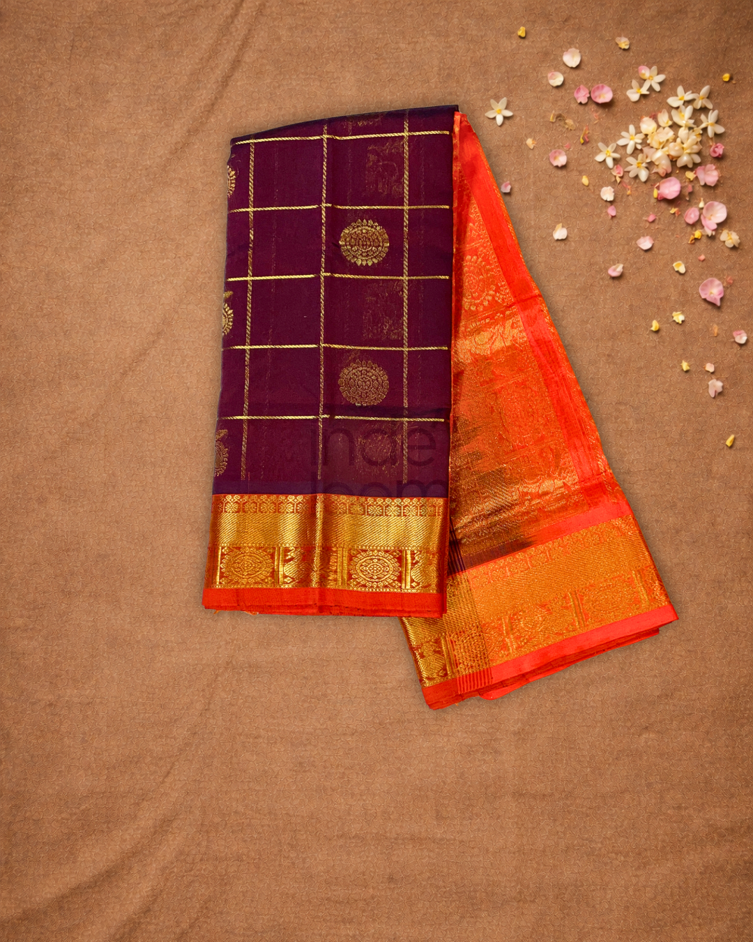 Handloom Korvai Silk Cotton Saree  |  Terracotta Red