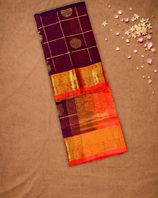 Handloom Korvai Silk Cotton Saree  |  Terracotta Red