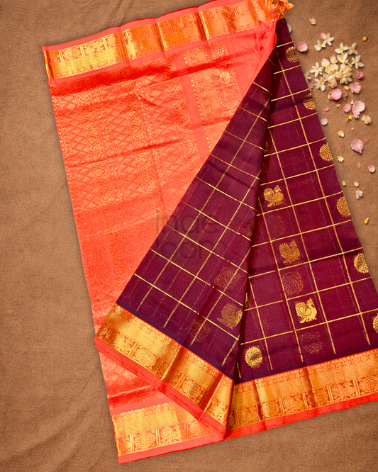 Handloom Korvai Silk Cotton Saree  |  Terracotta Red
